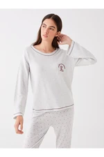 LC Waikiki Women's Crew Neck Embroidered Long Sleeve Fleece Pajamas Top