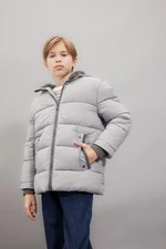 DEFACTO Boy's Water Repellent Hooded Zippered Pocket Plush Lined Puffer Jacket