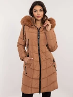 Brown winter jacket with detachable hood