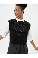 Koton Knitwear Sweater Bead Embroidered Sleeveless Round Neck