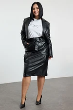 Trendyol Curve Black Faux Leather Pocket Woven Plus Size Skirt