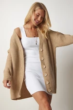 Happiness İstanbul Women's Beige Buttoned Long Knitwear Cardigan