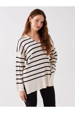 LC Waikiki Polo Neck Striped Long Sleeve Oversize Women's Knitwear Sweater