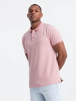 Ombre Melange men's polo shirt with striped collar - rose melange