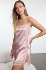 Trendyol Dusty Rose Lace and Slit Detailed Satin Woven Nightgown