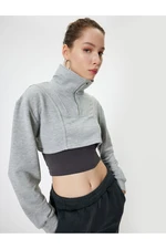 Koton Crop Sweatshirt Oversize Half Zipper Stand Collar Long Sleeve