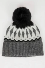 DEFACTO Women's Jacquard Pompom Beanie