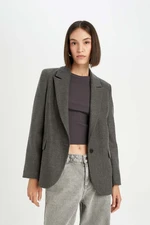 DEFACTO Oversize Wide Pattern Jacket Collar Button Plain Basic Blazer Jacket