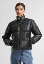 Women's quilted jacket made of synthetic leather black