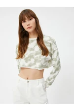 Koton Batik Patterned Crew Neck Crop Sweatshirt