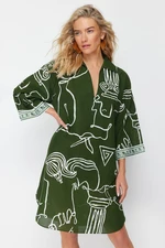 Trendyol Abstract Pattern Wide Fit Midi Woven 100% Cotton Beach Dress