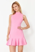 Trendyol Pink Fitted Skirt Flounce Stand Collar Mini Sleeveless Woven Dress