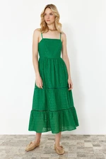 Trendyol Green Waist Maxi Embroidery Woven Dress