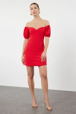 Trendyol Red A-Cut Balloon Sleeve Woven Short Elegant Evening Dress