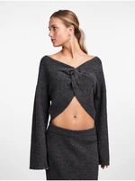 Women's Grey Short Sweater with Wool Pieces Juna - Women