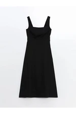 LC Waikiki LCW Vision New Black Square Collar Plain Poplin Women's Dress