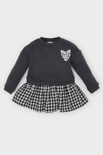 DEFACTO Baby Girl Crew Neck Printed Long Sleeve Plaid Skirt Sweat Dress