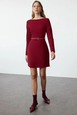 Trendyol Burgundy Belted Bodycon Mini Woven Dress