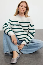 Trendyol Cream Wide Pattern Striped Knitwear Sweater