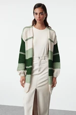 Trendyol Green Soft Texture Color Block Long Knit Cardigan