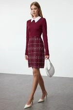 Trendyol Burgundy Plaid / Checkered Woven Dress