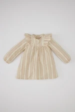 DEFACTO Baby Girl Striped Long Sleeve Linen Look Dress