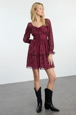 Trendyol Burgundy Floral Ruffle Mini Woven Dress