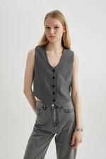 DEFACTO V-Neck Buttoned Classic Gray Blazer Vest