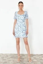 Trendyol Light Blue Floral A-line Chiffon Mini Lined Woven Dress