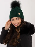 Dark green winter hat with pompom RUE PARIS