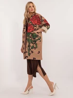 Brown patterned women's coat with appliqué