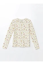 LC Waikiki LCW Kids Ecru Printed Crew Neck Floral Girls T-Shirt