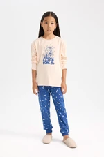 DEFACTO Girls Pajama Set Printed Long Sleeve Top Elastic Waist Long Bottom