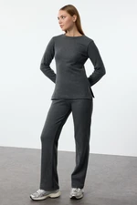 Trendyol Anthracite Side Slits Regular/Normal Cut Crew Neck Knitted Bottom-Top Set