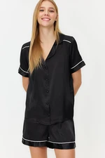 Trendyol Black Piping Detailed Satin Woven Pajamas Set