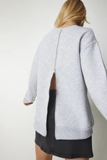 Happiness İstanbul Women's Gray Back Zipper Raised Knitted Sweatshirt