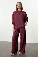 Trendyol Claret Red Relaxed/Comfortable Pattern Wide Leg/Wide Leg Knitted Sweatshirt/Bottom Tracksuit Set