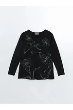 LC Waikiki LCW Grace New Black Crew Neck Floral Women's T-Shirt