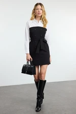 Trendyol Black Button and Tie Detail Polo Neck Body-Smoothing Flexible Mini Knit Dress