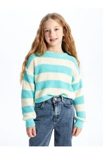 LC Waikiki Lcw Crew Neck Striped Long Sleeve Girl's Crop Knitwear Sweater