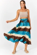 armonika Women's Oil Tie-Dye Patterned Sequin Skirt with Tie Waist