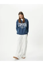 Koton Half Zipper Sweatshirt Comfort Fit College Themed Printed Cotton Blend