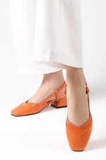 Mio Gusto Aurelia Orange Women's Open Back Short Heeled Shoes