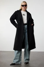 Trendyol Curve Black Oversize Fit Double Breasted Wool Blend Cashmere Coat