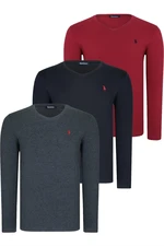 TRIPLE SET T8587 DEWBERRY V-NECK MEN'S SWEATSHIRT-BLACK-ANTHRACITE-BURGUNDY