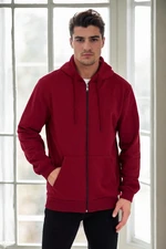 94090 Dewberry Kangaroo Pocket Hooded Zipper Mens Sweatshirt-BURGUNDY