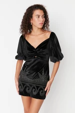 Trendyol Limited Edition Black Velvet Woven Dress