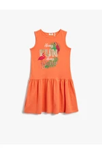 Koton Summer Theme Flamingo Printed Halter Neck Ruffled Dress Cotton