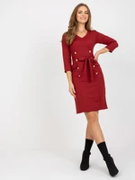 Dark red double-breasted cocktail dress with tie belt