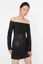 Trendyol Black Collar Detailed Jacquard Evening Dress